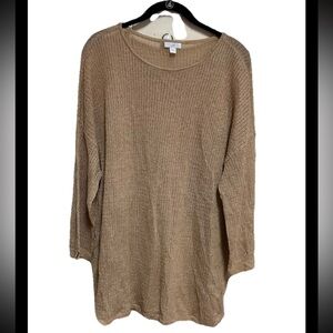 J. Jill Sweater Size Large Tan Linen Blend Open Knit 3/4 Length Sleeve Boho